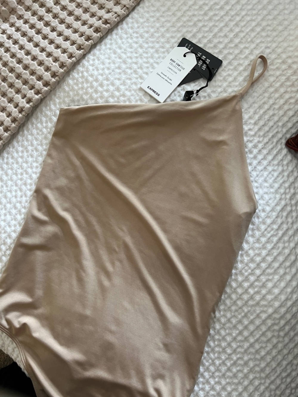 Express One-Shoulder Slip Bodysuit in Beige-Taupe
